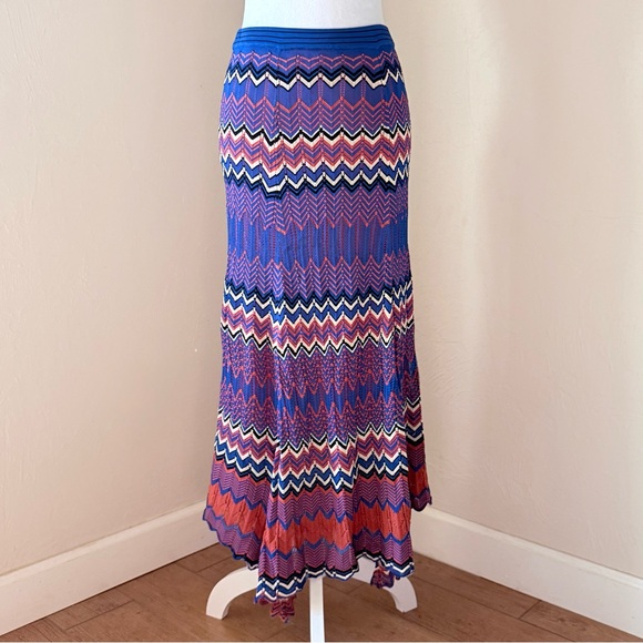 Sandro Dresses & Skirts - Sandro Paris Pointelle Chevron Zig Zag Knit Midi Skirt in Blue & Rust 2 US 6